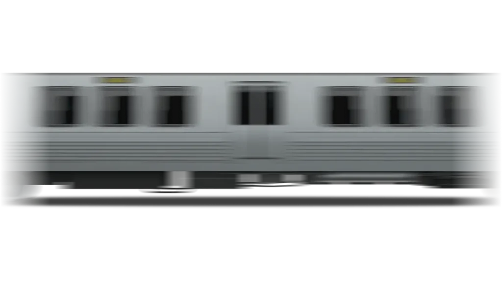 A silver Metro train in motion, showing blurred windows and doors, representing the 50th anniversary of the Washington DC Metro system.